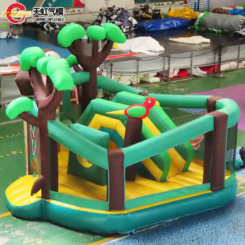 Envío aéreo rápido, parque infantil inflable Jungle World, castillo inflable 3 en 1, tema de dibujos animados con soplador