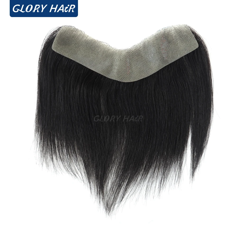 Gloyrhair-Frt-Dunne Huid Voorhoofd Mannen Toupet 6 Inches Menselijk Haar Pony Voor Mannen Alle V Lus Onzichtbare pony