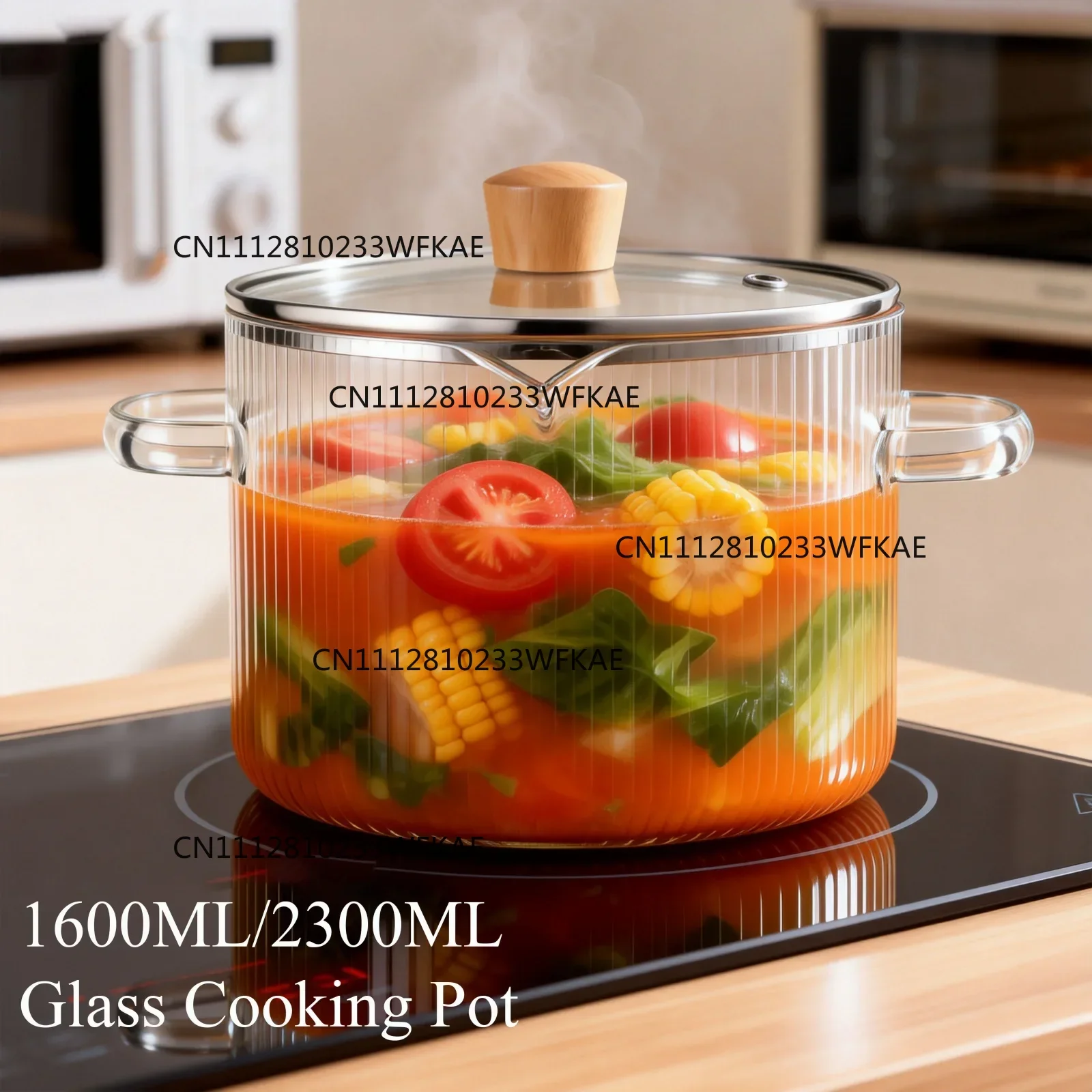 1600ML/2300ML Glass Cooking Pot Transparent Borosilicate Glass Simmer Pot with Lid Multifunctional Stew Pots for Cooking Kitchen