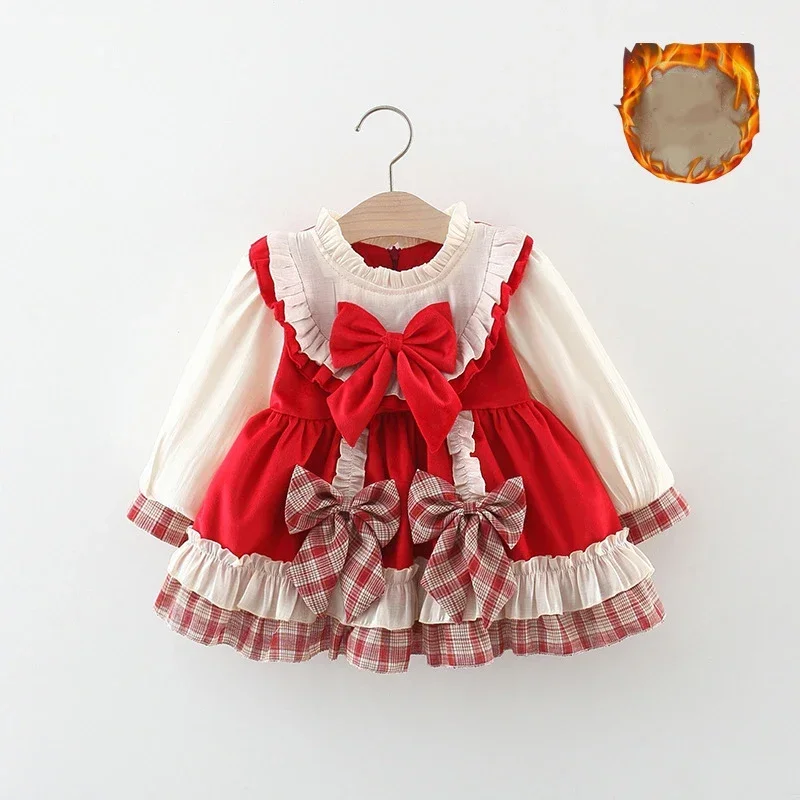 Winter Girls\' Fashionable Princess Dress with Plush and Thickened 2023 New Korean Edition Baby New Year Dress Children\'s Dress