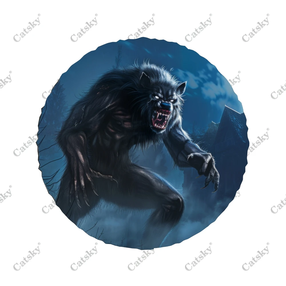 Terrifying Werewolf Polyester Universal Spare Wheel Tire Cover Custom Tire-Covers for Trailer RV SUV Truck Camper