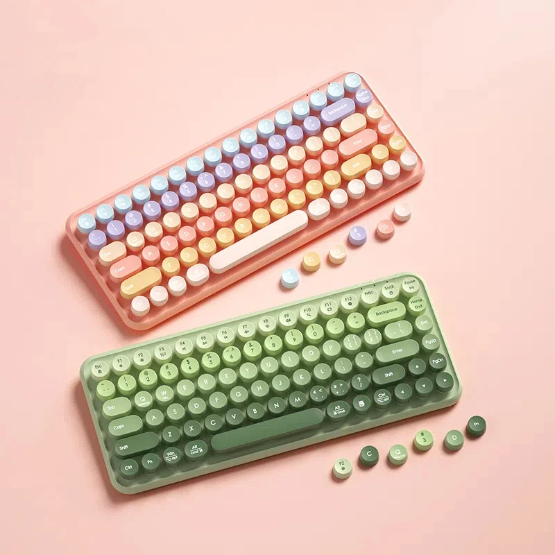 Keyboard 85 Keysdual Three Mode Wireless Bluetooth Charging Keyboard for Ipad Tablet Laptop Girl Life Macaron Color