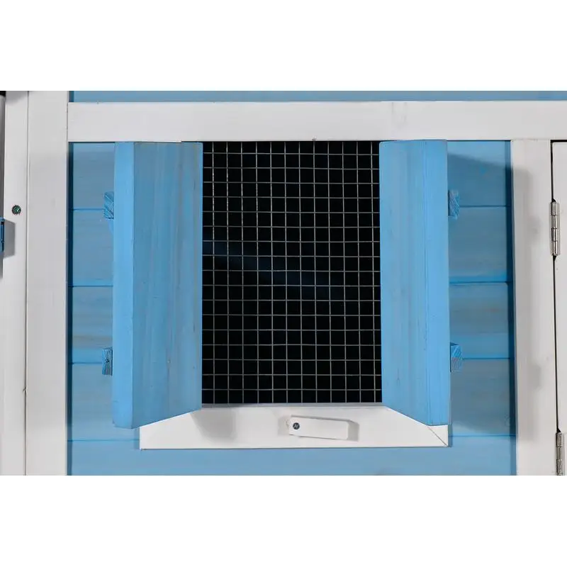 قفص أرنب خشبي مقاس 76 بوصة مع سقف مقاوم للماء، ومشغل خارجي، وصينية منحدر قابلة للإزالة، ولمسة نهائية باللون الأزرق الفاتح #4