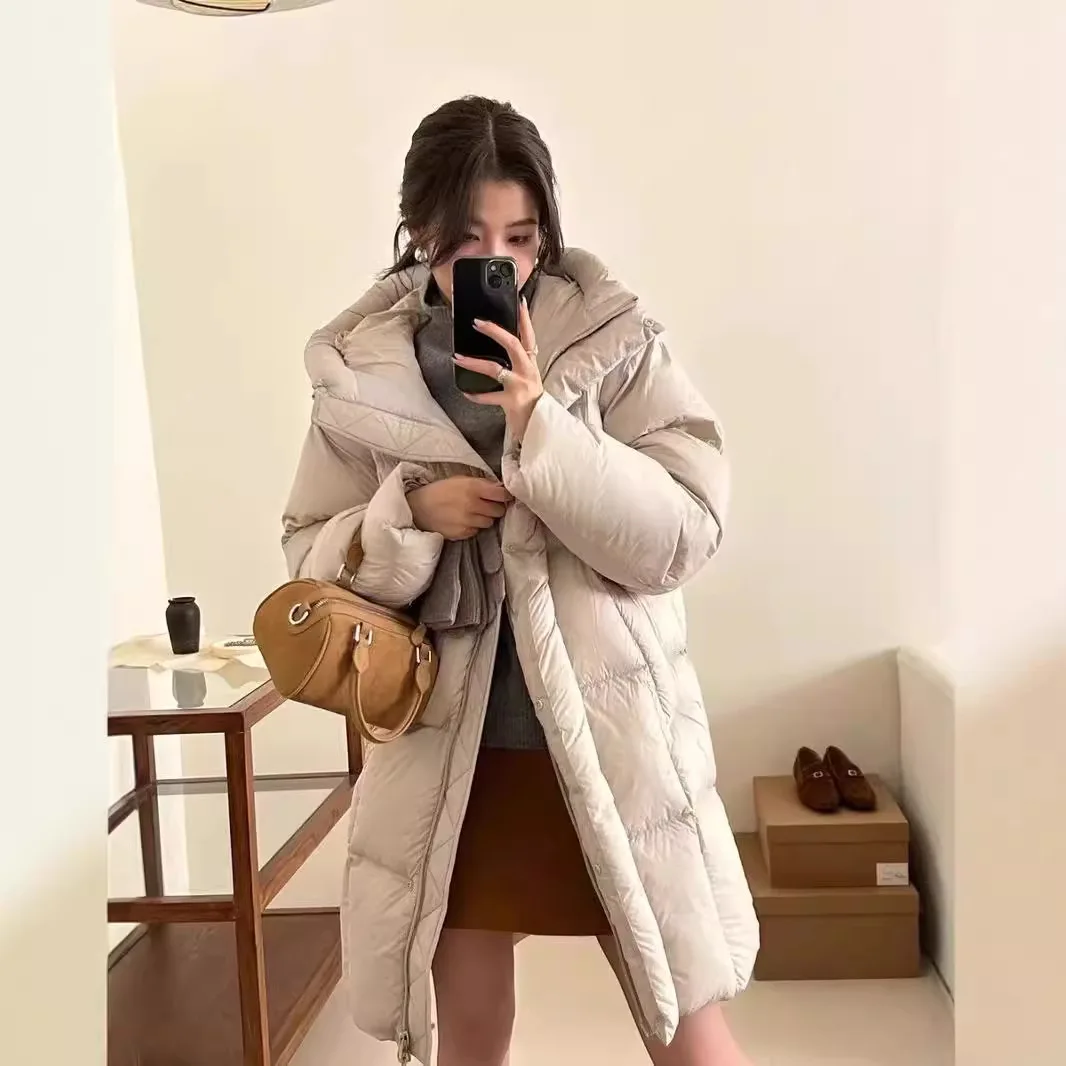 White Duck Down Large Down Jackets Winter New Puffer Jacket Women Thickened Windproof Loose Warm Overcoat Hooded Woman Coat