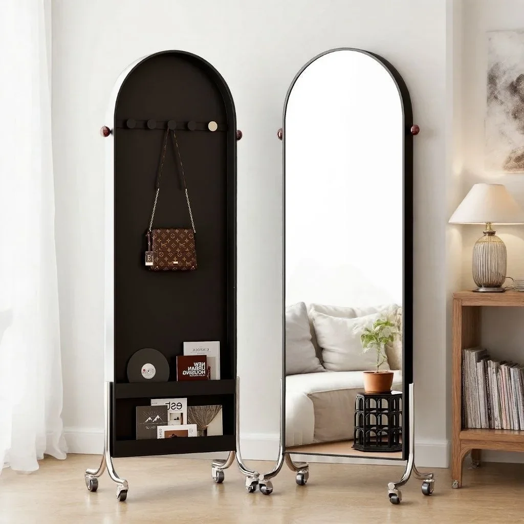 Movable mirror Full-length mirror Medium antique storage magazine rack Floor-to-ceiling mirror