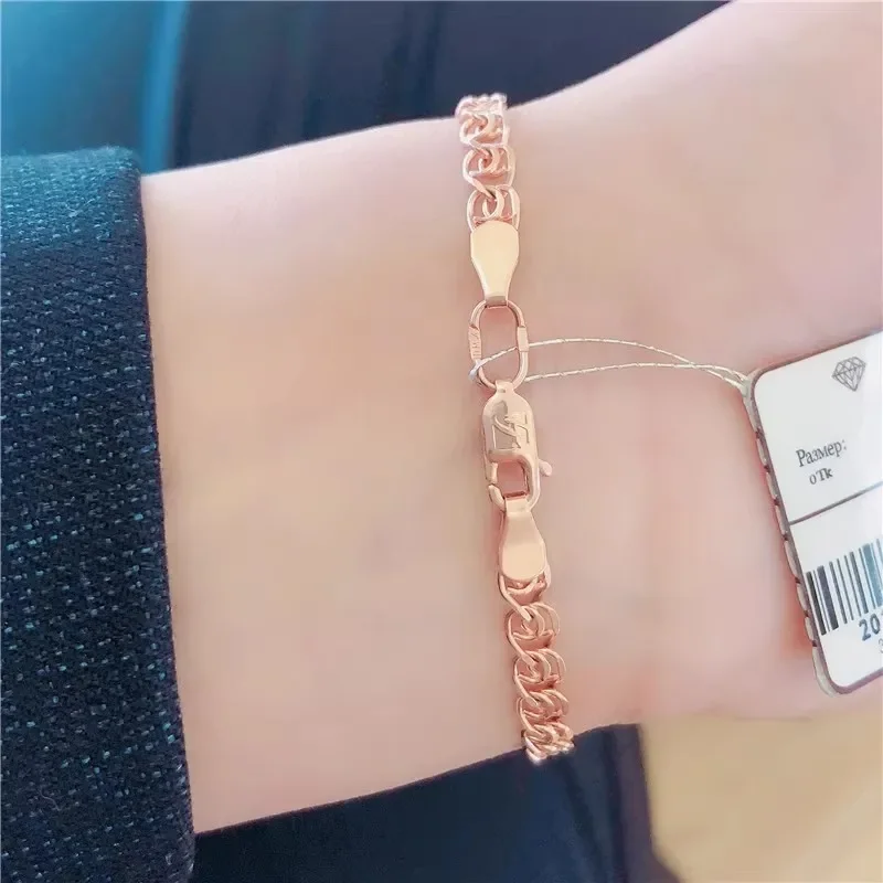 Classic Style 585 Purple Gold Round Interlocking Bangles Plated 14K Rose Gold Circle Charm Bracelet for Women Banquet Jewelry