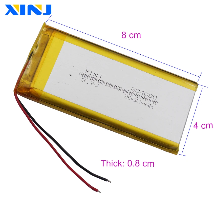 3.7V 3000 mAh 11.1Wh Polymer Lipo Rechargeable Li Lithium Battery 804080 For GPS PSP Power Bank Music Player Phone Tablet PC