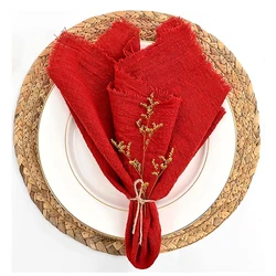 20pcs 32x32cm Wholesale Christmas Red Gauze Cotton Cloth Napkins Reusable Tea Towel Wedding Party Table Decor Retro Burrs Napkin