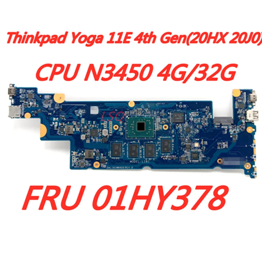 Original mainboard For Lenovo ThinkPad Yoga 11E 4th Gen Laptop Motherboard with CPU N3450 4G/32G FRU 01HY378 tested well