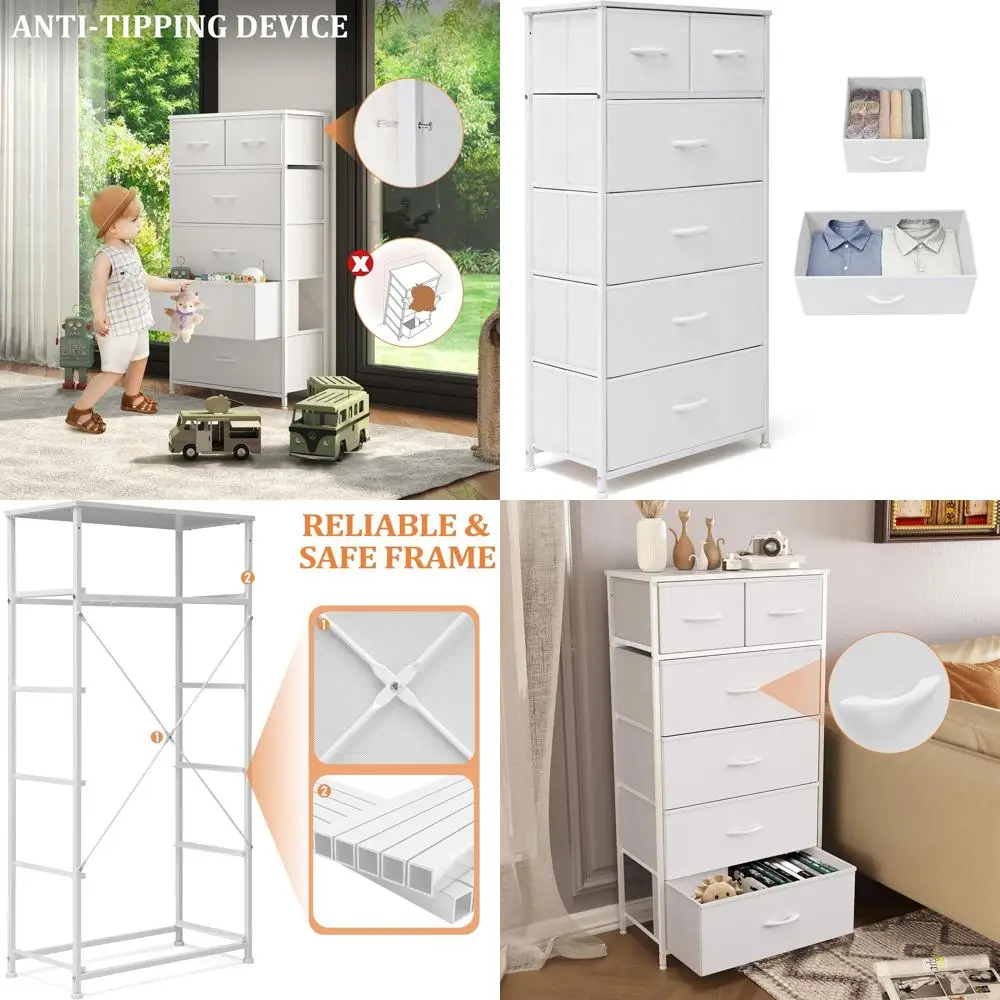 Elegant Tall Slim Dresser with 6 Drawers, Storage Organizer Tower, Wooden Top Option, Ideal for Bedroom, Living Room, and Hallwa