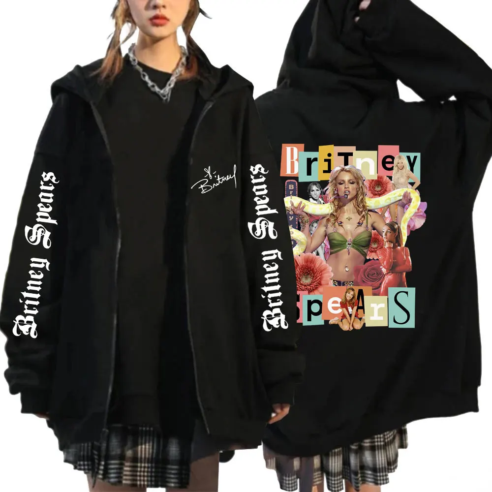 Britney Spears Vintage Zip Up Hoodie Men Women Hip Hop Aesthetic Sweatshirt Oversized Popular Cardigan Hoodies Jacket Streetwear