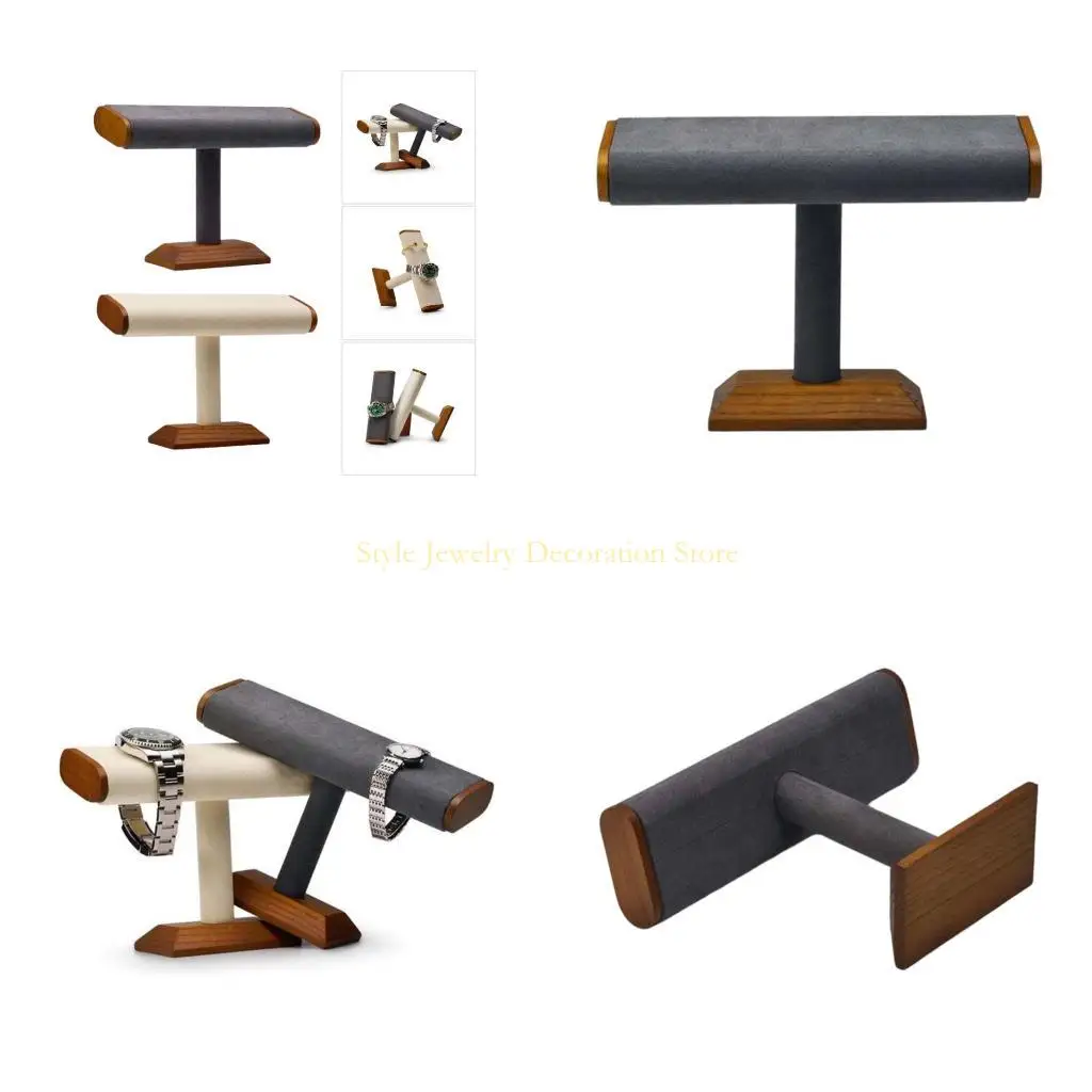 

D46E Минималистский ювелирный дисплей стенда стенда древесины из орехового дерева с мягкими бархатами поверхностями.