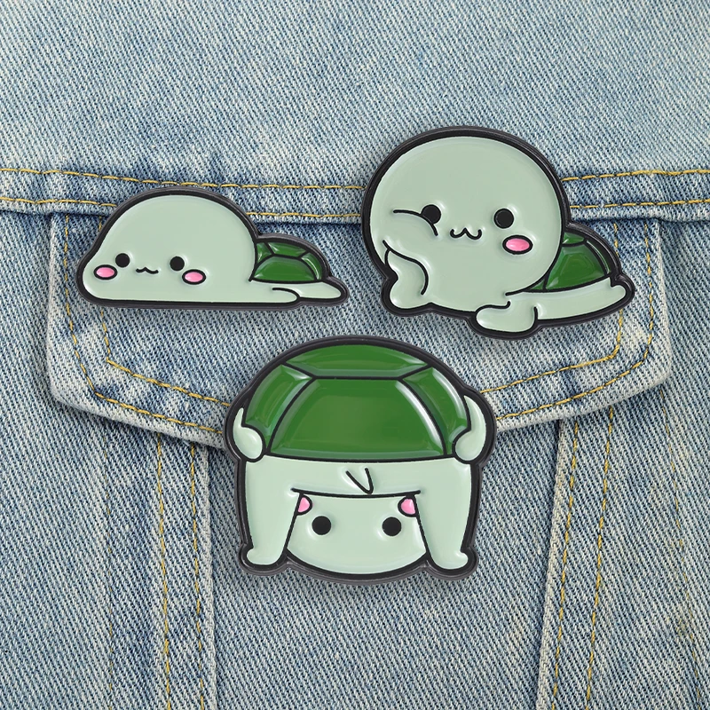 Adorable Green Turtle Enamel Pins Cartoon Cute Tortoise Brooches Funny Kawaii Lapel Badges Chubby Animals Jewelry Gift