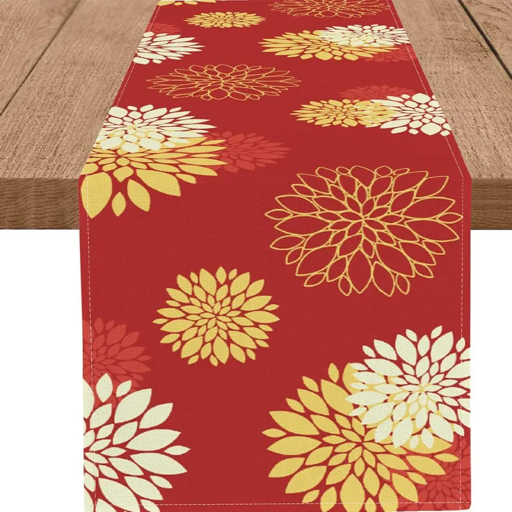 VIKAMA Red and Yellow Floral Tablecloth Waterproof and Oil-Resistant New Year Festival Home Kitchen Dining Room Party Decoration