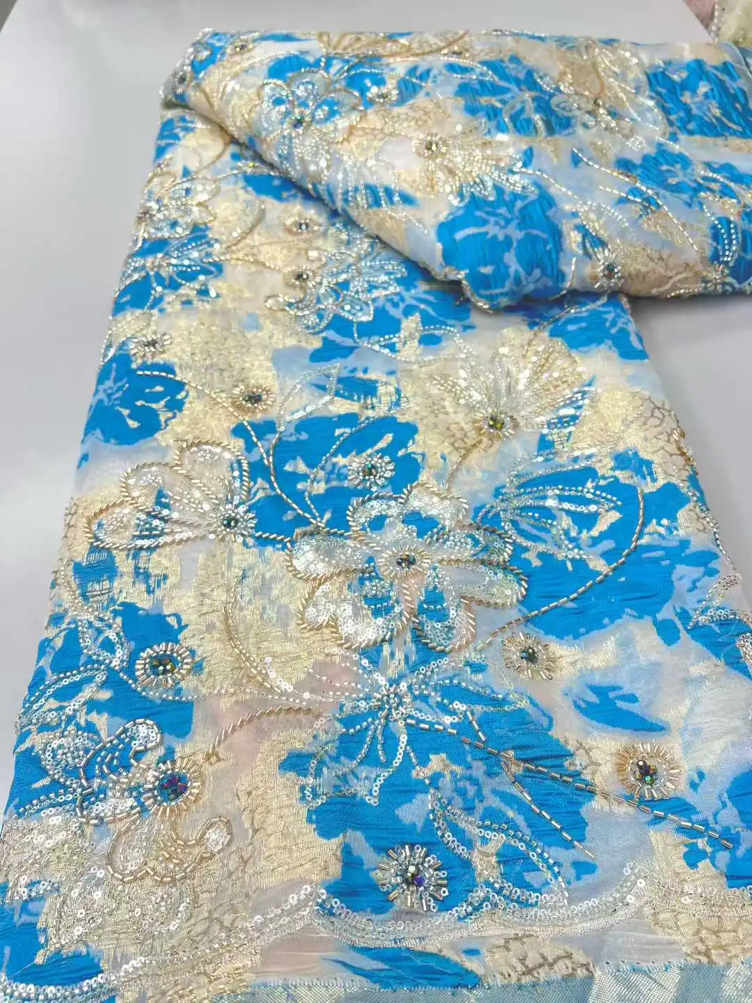 2026 Popular Luxury Soft Mesh Jacquard Lace Fabric with Sparkling Stones–Ideal for Wedding Party Dresses U_Ge9826