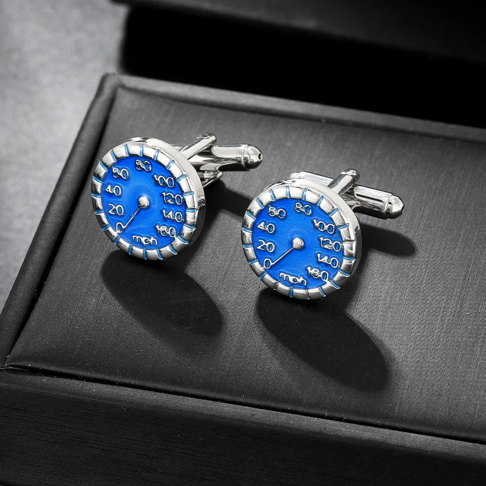 Gemelos redondos azules Velocímetro de coche creativo Velocidad ​ ​ tachuelas con mangas de esfera, decoración versátil de puño de camisa de traje de alta gama