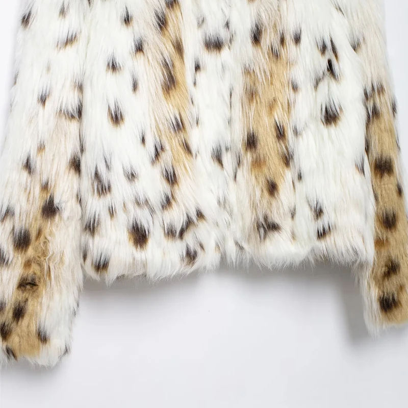 TRAF Fluffy Faux Fur Coat Women Vintage Leopard Jacket Plush Artificial Fur Coat Autumn Long Sleeve Warm Winter Woman Coat