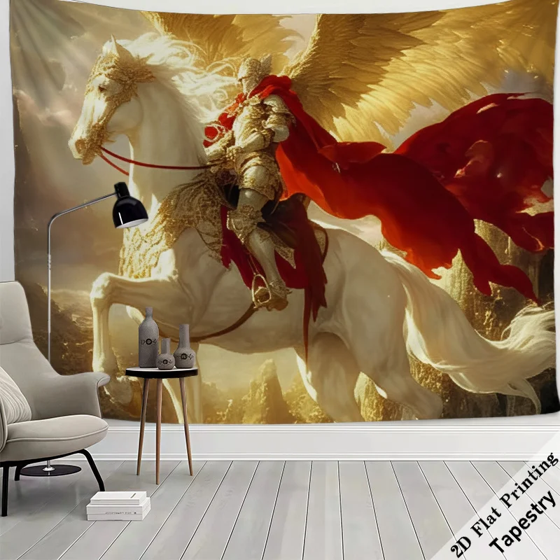 Majestic Pegasus Fantasy Knight Horse Tapestry Wall Hanging Large Mythological Room Decor Art Print 180x280cm