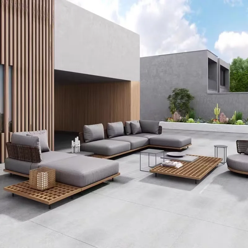 

Luxury Style Modern Contemporary Garden Teak Wood Sofas 6 Seater Weather Resistant Patio Set For Living Room Hotel Outdoor