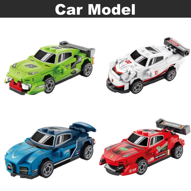 Model Toy City Ideas Four Grid Racers Racing Car Pull Back Speed Vehicle Building Blocks Kit Boys Bricks Movie