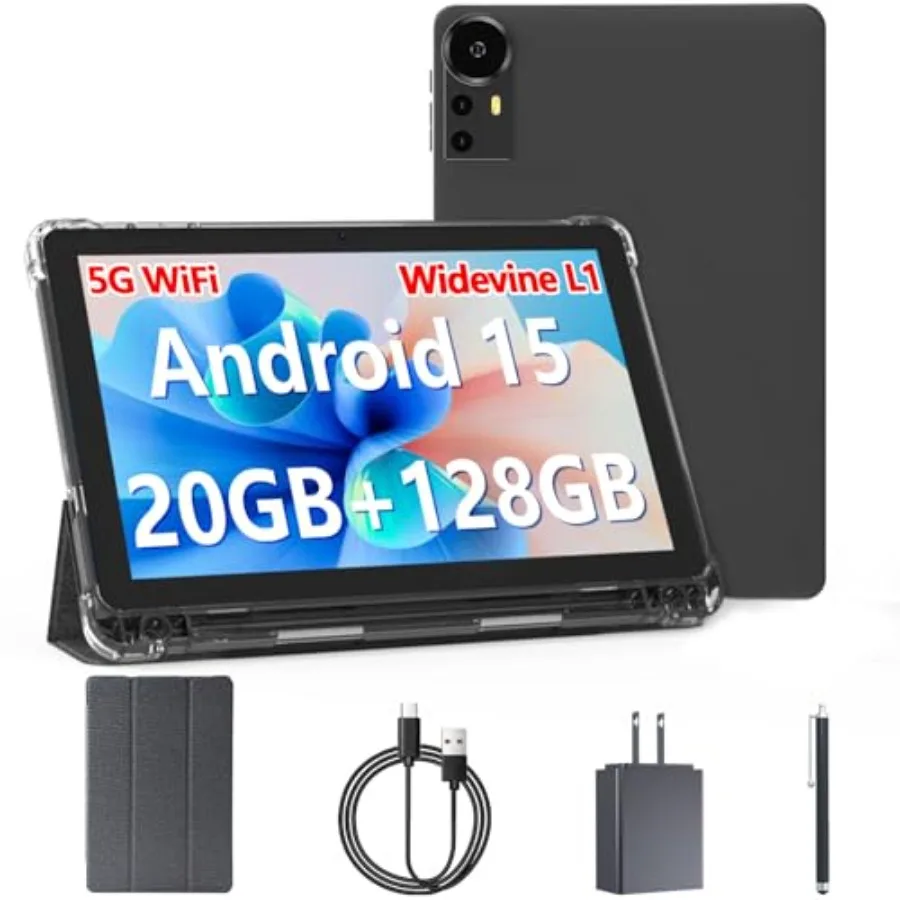Android 15 Tablet for productivity and entertainment: 10-inch display 20GB RAM + 128GB ROM + 2TB expandable storage matte black