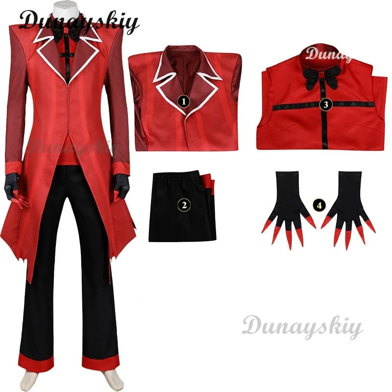 زي تنكري أنيمي ALASTOR زي تنكري أحمر زي تنكري زي موحد زي كرنفال الهالوين للبالغين