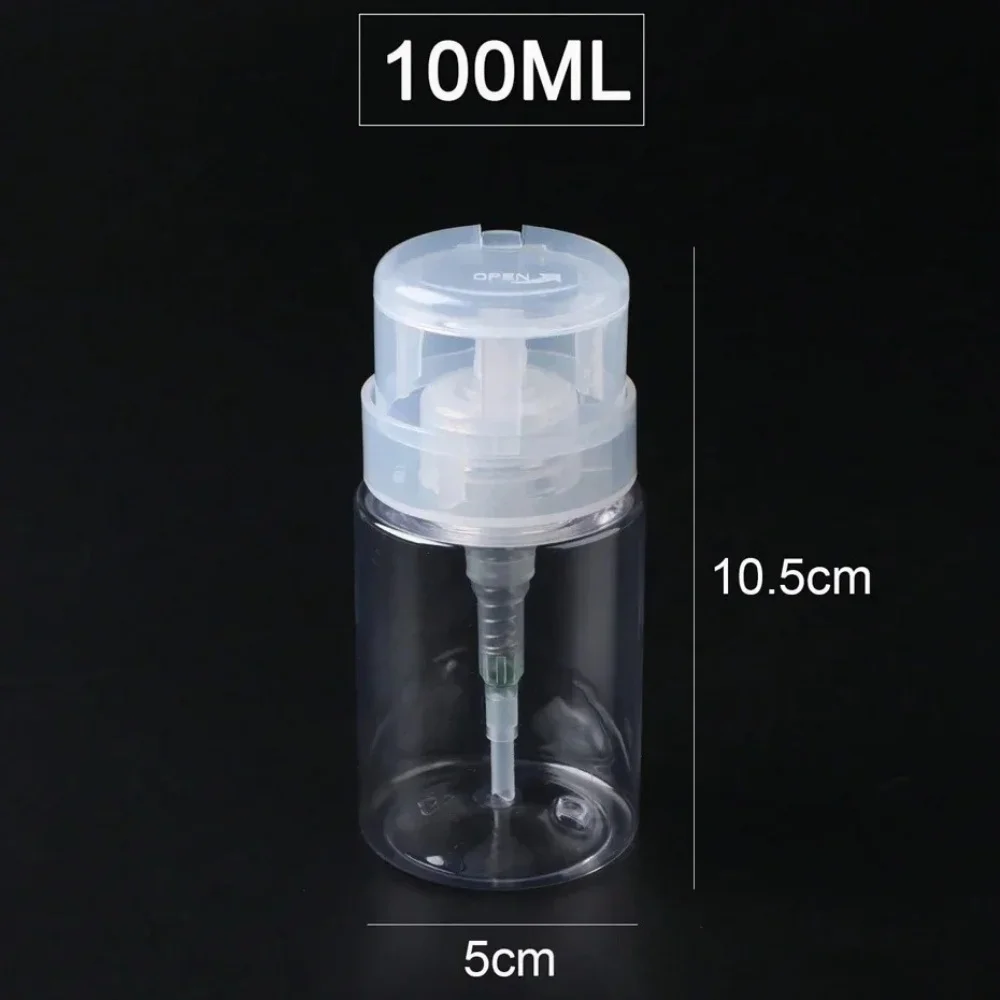 100/200ML Empty Pump Liquid Alcohol Press Nail Polish Remover Cleaner Bottle Nail Refillable Bottle Dispenser Manicure Container