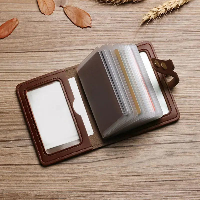 

Large Capacity Card Bag PU Leather Vintage Anti-theft Bank Credit Card Holder Case Translucent Business Card Wallet