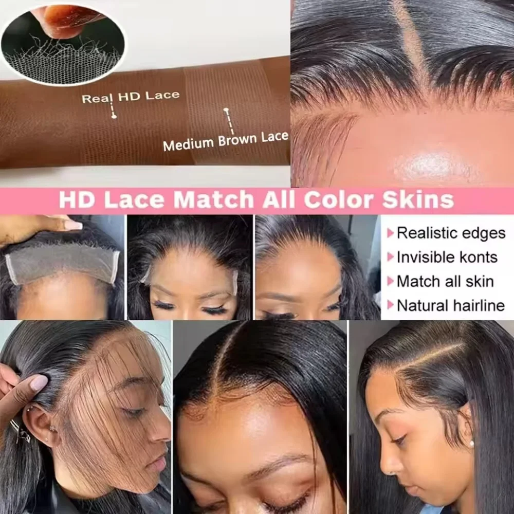 40 42 Inch Straight Lace Frontal Human Hair Wigs Brazilian Bone Straight Style 13x4 Transparent Lace Front Wig 250 Density Pre Plucked Natural Hairline Smooth Human Hair Wigs For Women Different Occasion Fashion Styling