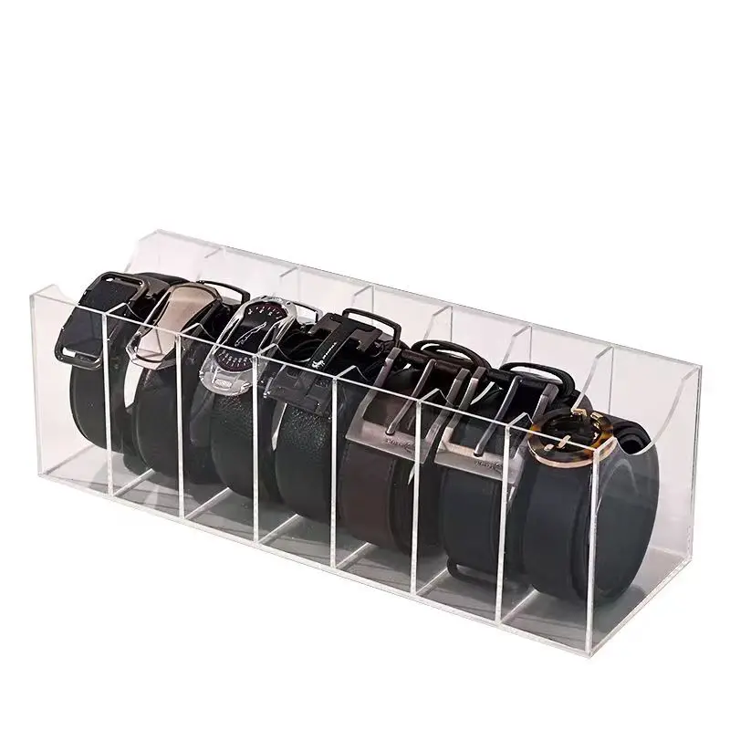 

Installation-Free Transparent Acrylic Storage Box for Belt, Acrylic Display Case for Tie, Jewellery, Watch , 1-9 Compartments