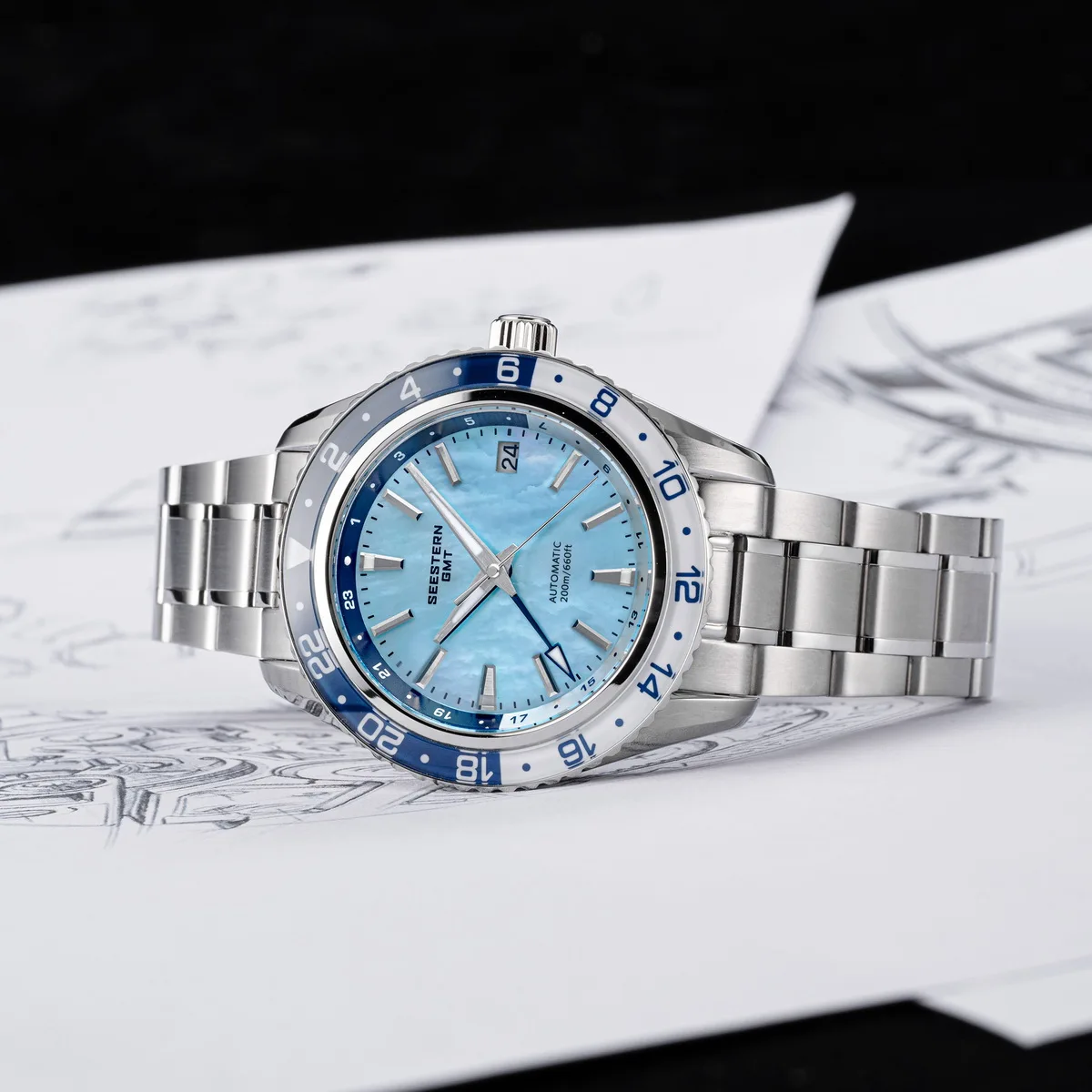 SEESTERN メンズ オブ ウォッチ オフィス GMT 自動 NH34 ムーブメント 