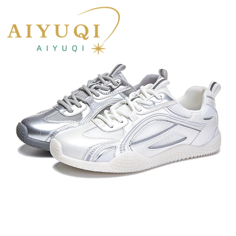 

AIYUQI 2024 new non-slip flat sneakers shoes for women breathable running shoes for women silver women's sneakers