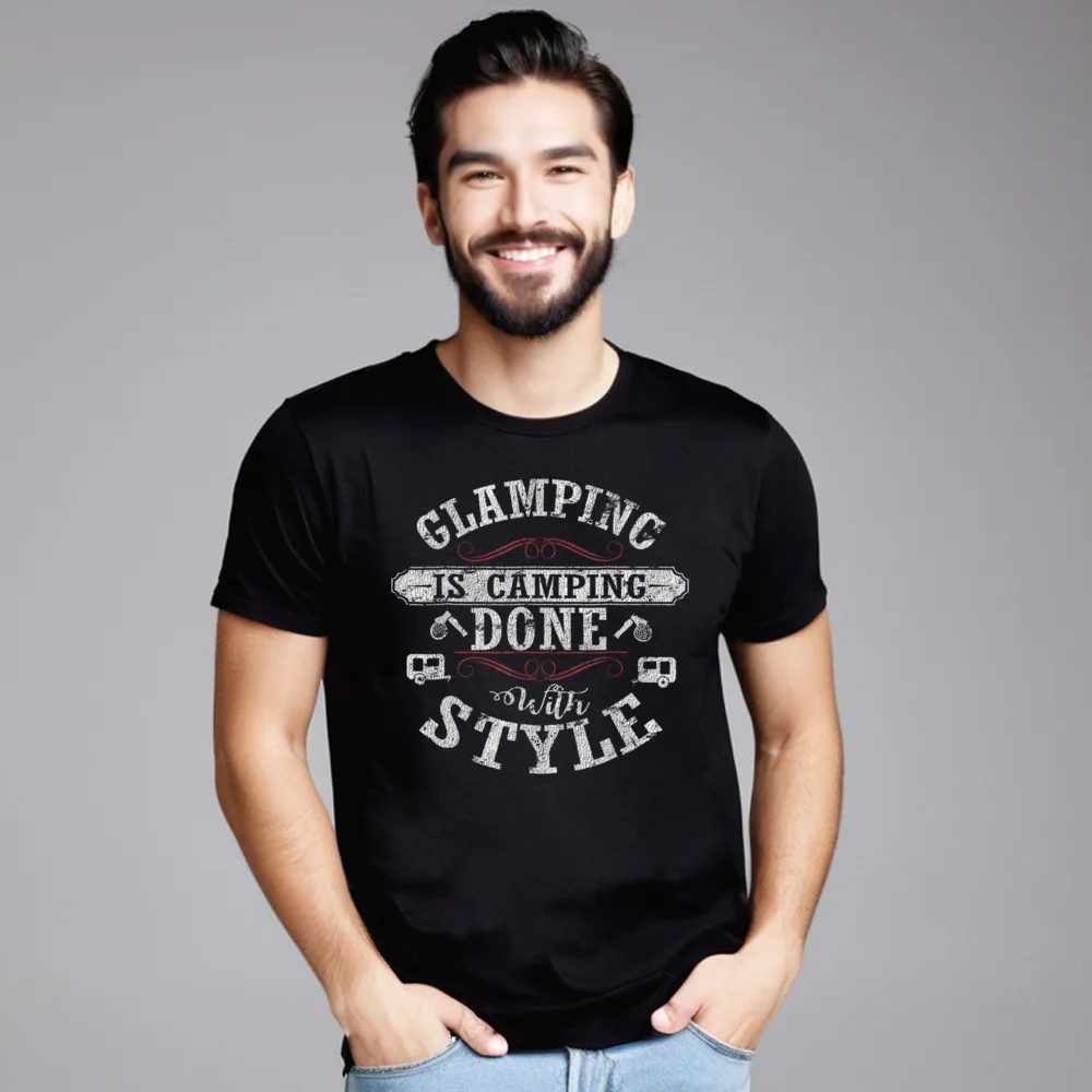 

Glamping Is Camping Done With Premium Cotton Tops Tees for Women Geek T Shirts Normal Retro Round Collar Tees Short Sleeve