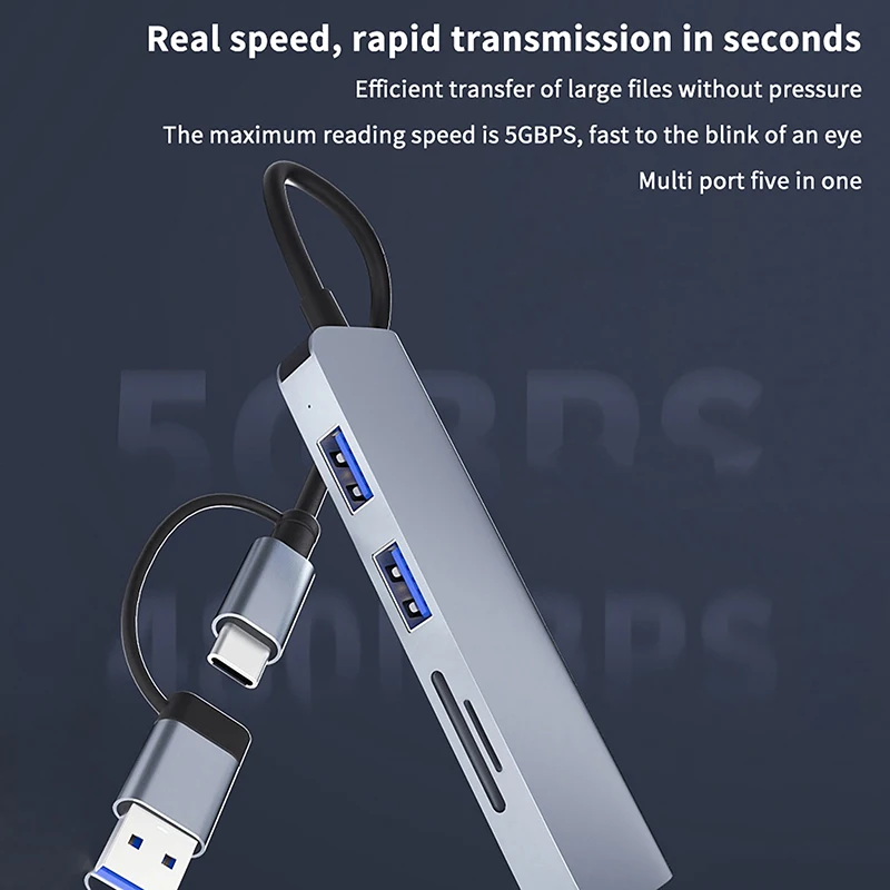 5 In 1 USB Type C HUB Docking Station With Micro TF SD Splitter Card Reader For Macbook Laptops Tablet Phone Disk Converter