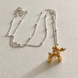 Minar Cute Lovely Gold Color Balloon Dog Pendant Necklaces for Women Personality Round Beads Metallic Choker Necklace Jewelry