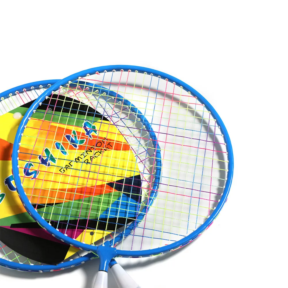 1Set Youth Badminton Racket Set Fine Workmanship Colorful Painted Lightweight Portable for School Playground