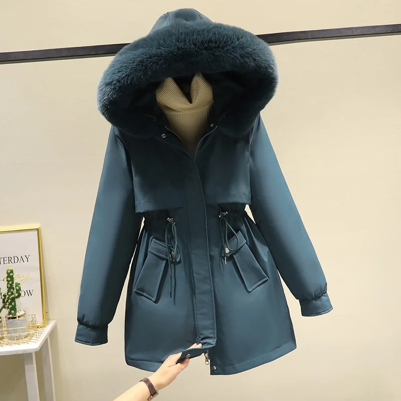 

M-3XL Winter Women Parka 2023 Fashion Long Coat Wool Liner Hooded Parkas Slim Fur Collar Jacket Warm Snow Wear Padded Clothes