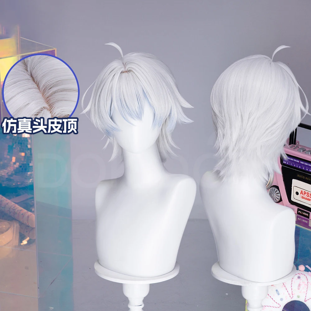 Anime Needy Girl Overdose Karamazov Nechika-sama Cosplay Wig Short White Hair Necklaces Waistchain For Men Women Halloween Props view 2