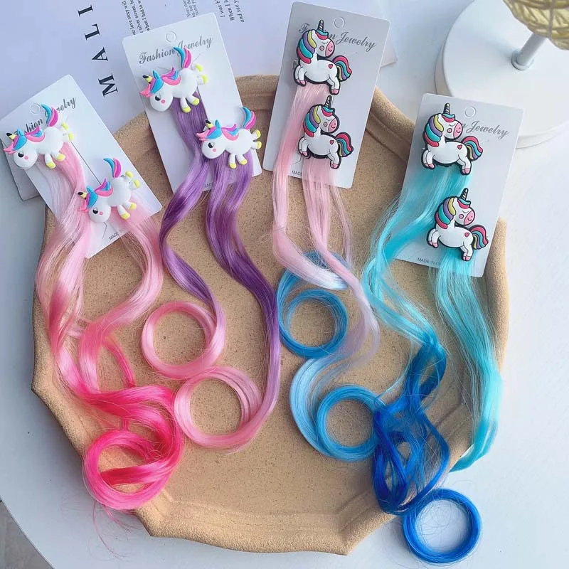 Unicorn Cartoon Hairpin Child Twist Hair Clip Simple Barrette Cute Girls Hair Rope Accessories Kids Wig Rope Hair Head Wear