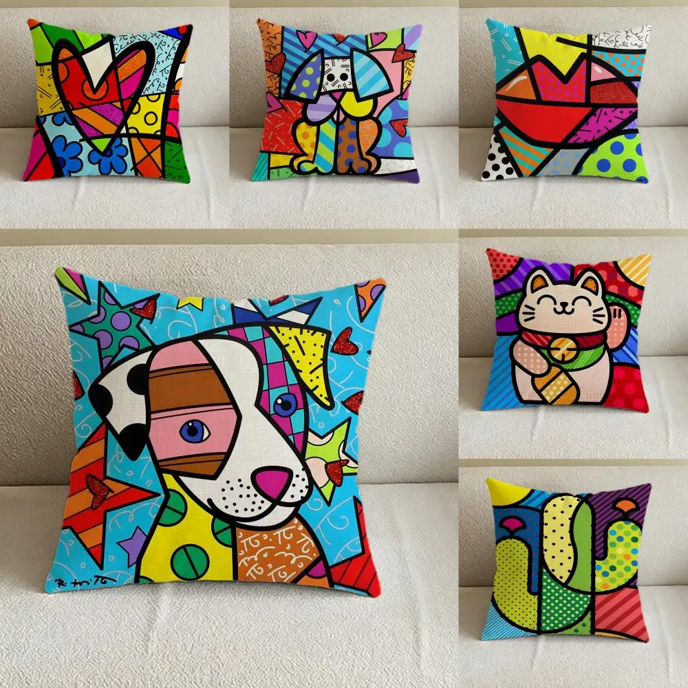 Artist Romero Britto Cushion Cover Natural Linen Pillowcase Set, All-in-One Decor for Sofa, Bedroom & Chair