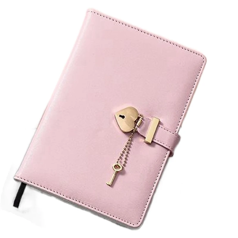 Password Book With Lock Notepad Thickened Heart-Shaped Lock Cute Girl Love Lock Diary Girl Birthday Gift (Pink,1 Set)