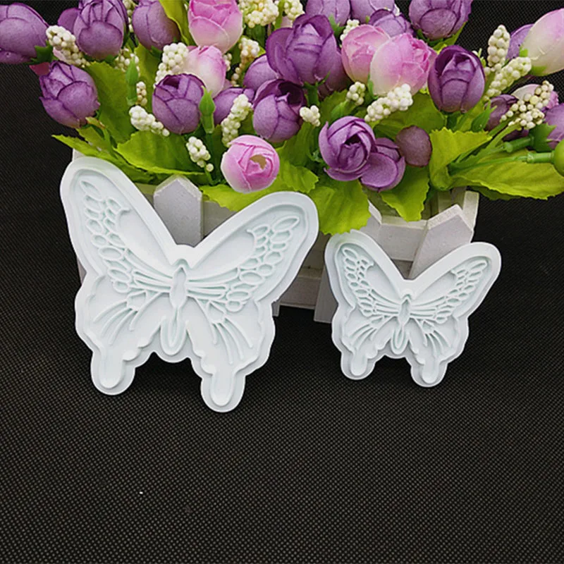 2pcs/lot Butterfly Bow Tie Shaped Plastic Cake Decoration Tools,Flower Cake Cookie Cutters Set, Fondant Sugar Molds E733