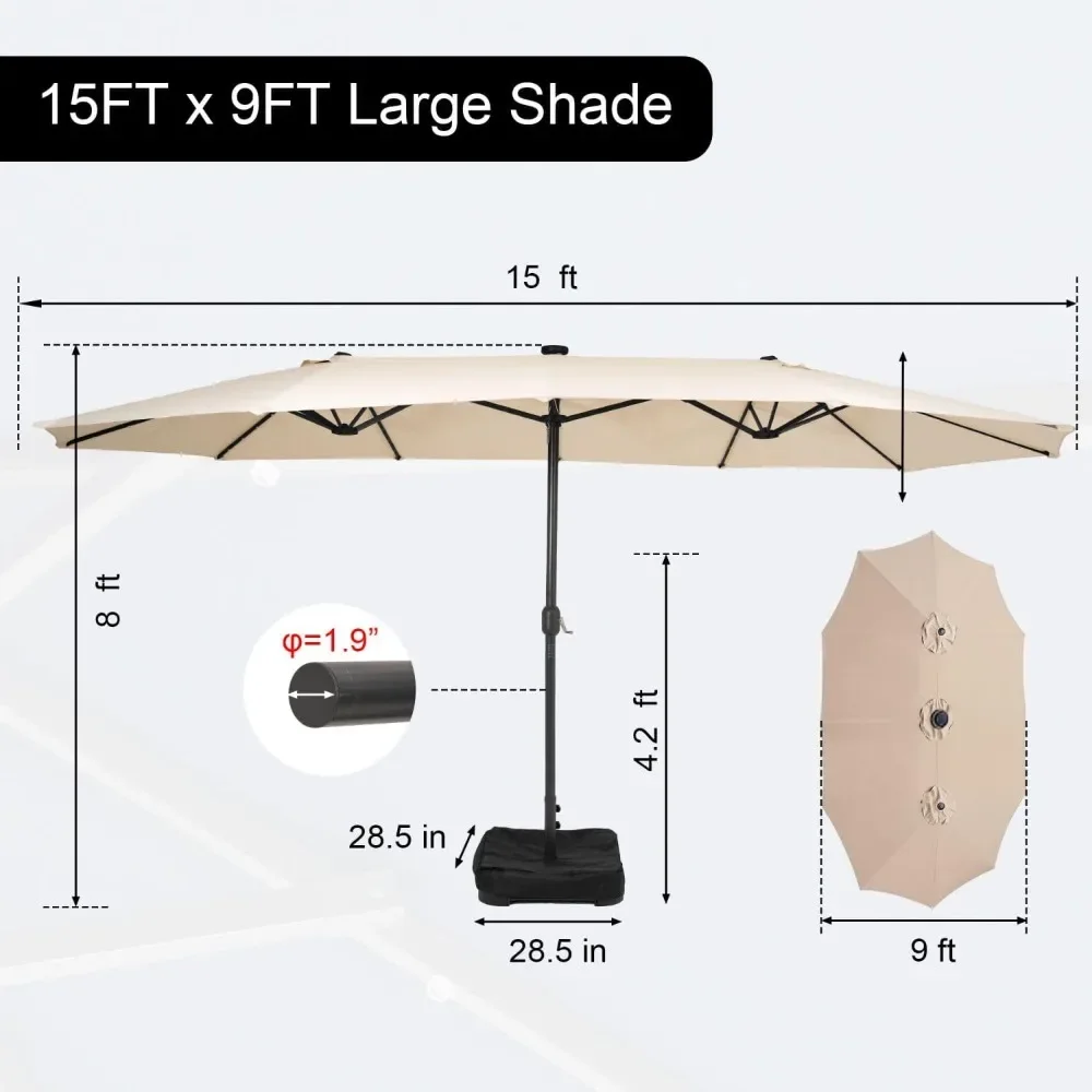 Outdoor 40LED  Large Patio Umbrellas with Base Included and Umbrella Cover, Outdoor Double-Sided Umbrella with Solar Lights