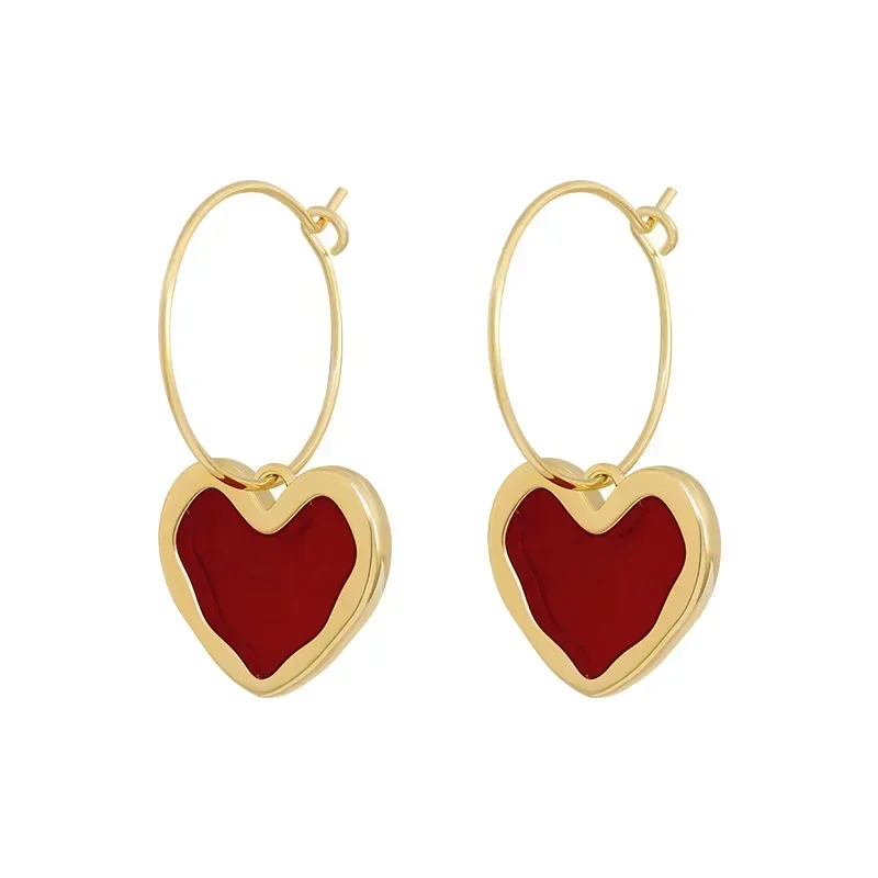 

Burgundy Love Earrings For Women Geometric Golden Hoop Eardrop Wedding Trendy Jewelry Gift