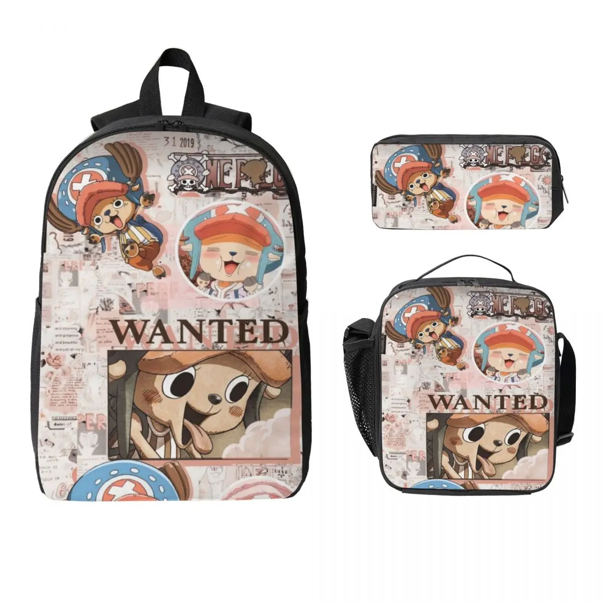 

3Pcs Luffys O-one-pieces Accessories Backpack Set for Kids Pen Bags Bookbag Sets with Lunch Box For School Students Knapsack