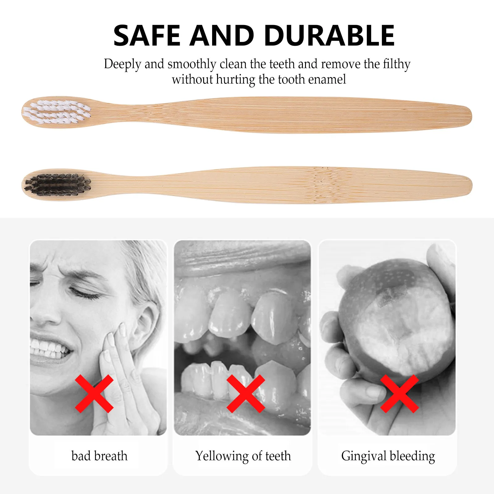 2Pcs Bamboo Adult Toothbrush Bamboo Handle No Burr Smooth Surface Flexible Bristles Effective Gift