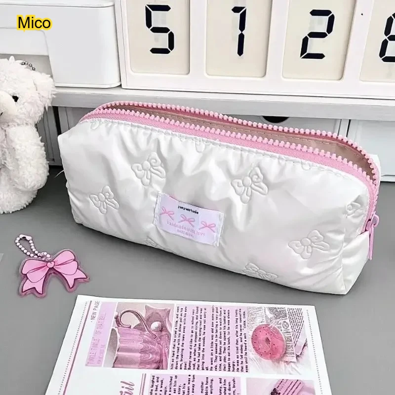 

New Bow Pen Bag Ins High Beauty Girl Heart Original Stationery Storage Bag Large Capacity Student Makeup Bag
