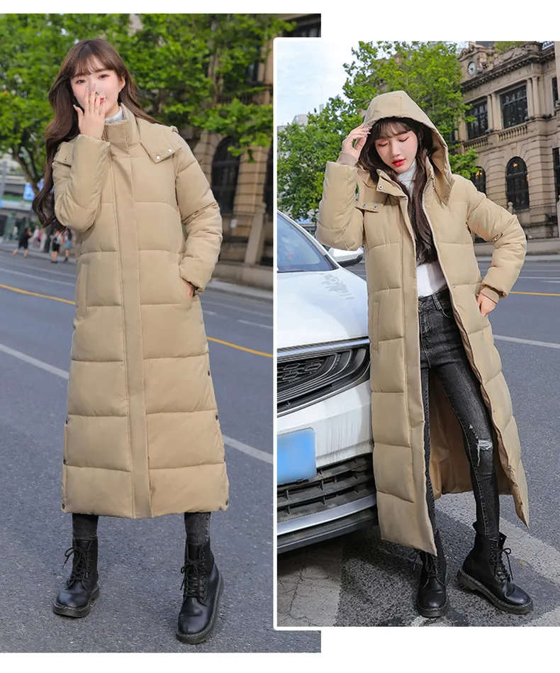 Black Hooded Jacket Coat 2026 Winter Female Thicken Medium Length Down cotton Loose Coats Women's Windproof Long Parka Overcoat