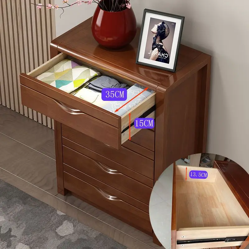 Solid wood drawer type living room bedroom storage locker rubber wood