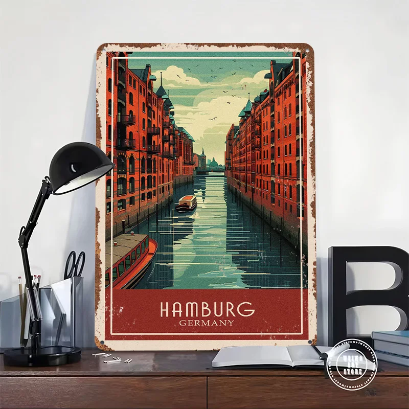 Hamburg Germany Metal Poster Customized Wall Art Retro Vintage Tinplate Signs for Man Cave Decoration Garage Accessories House